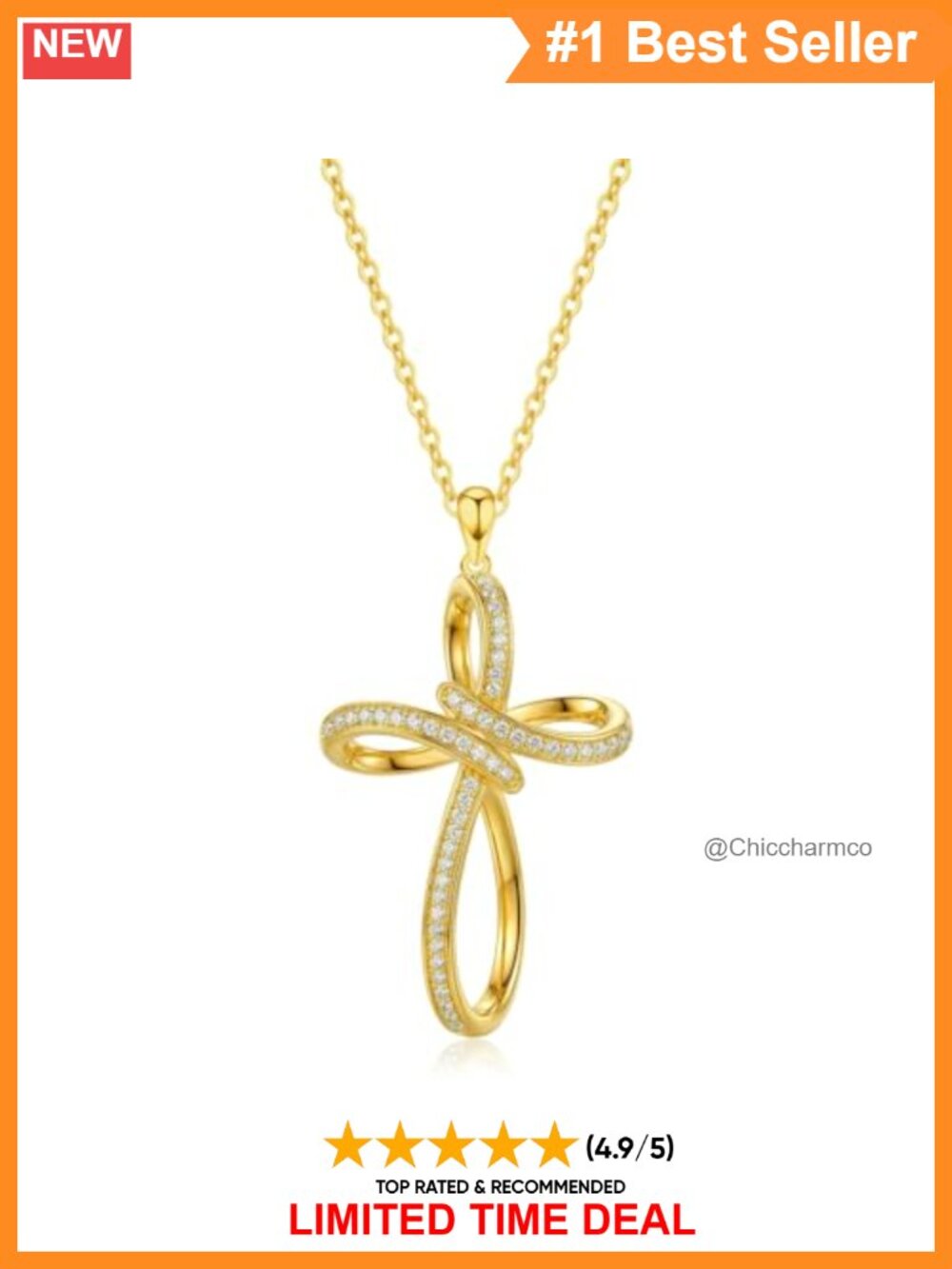 14K Gold Finish Twisted Cross Infinity Pendant Necklace Women Religious